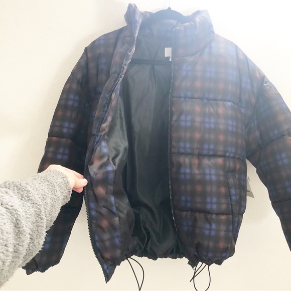 BP Oversize Puffer Coat Black Plaid Print Size M - Picture 11 of 14